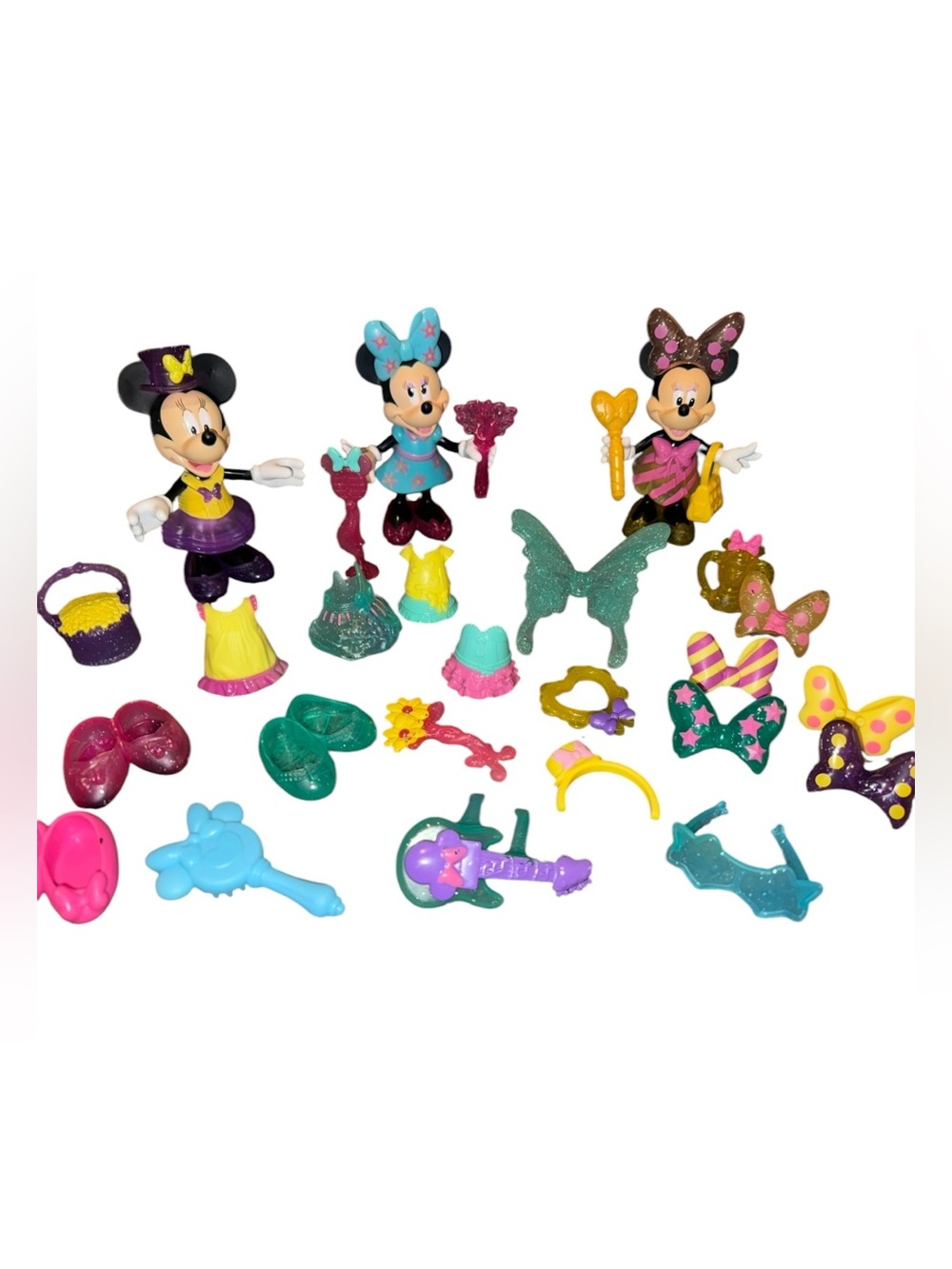 Disney Minnie Mouse Dress-Up Doll Accessory Set in Pink, Teal & Yellow.